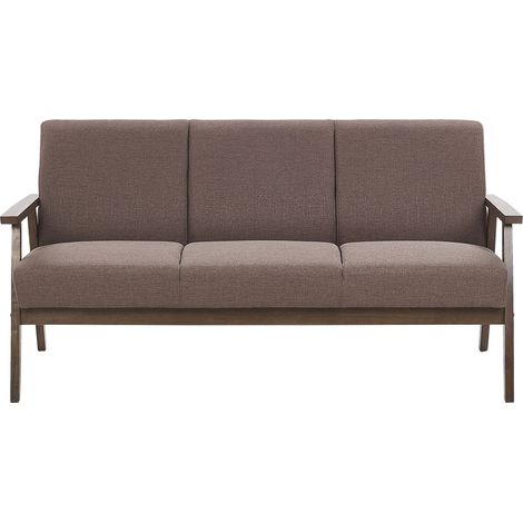 Canapé 3 Places en Tissu Marron avec Cadre en Bois Naturel Foncé Confort et Style Rétro et Scandinave Idéal pour votre Salon Beliani (1/5)