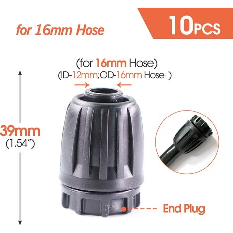 (Bouchon 16 mm - 1/2'') 10 raccords de tuyau PE 16 mm à verrouillage, raccords en T 4/6 voies pour tuyau d'arrosage, séparateur d'eau (1/5)