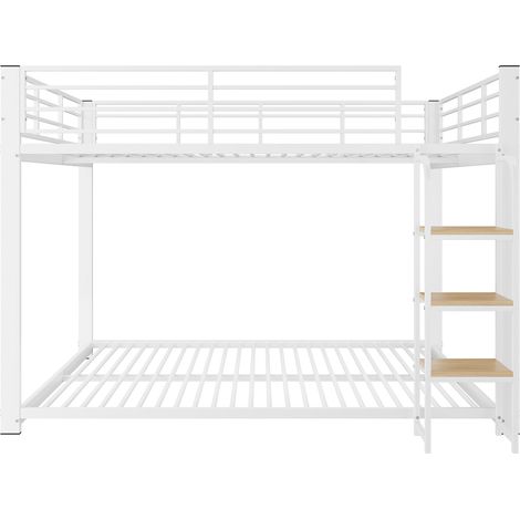 Kinder-Hochbett 90x200 cm aus Metall mit Bücherregal-Treppe aus MDF, Weiß/Nussbaum (1/5)