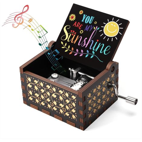 Carillon in legno a manovella, "You Are My Sunshine", carillon retrò, regalo ideale per compleanno, Natale, per coppie, bambini, amici, nero