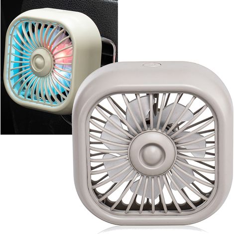 Ventilateur de voiture à fixer sur la grille d'aération, avec lumière colorée, 3 vitesses de ventilation, silencieux et port USB, couleur kaki. (1/5)
