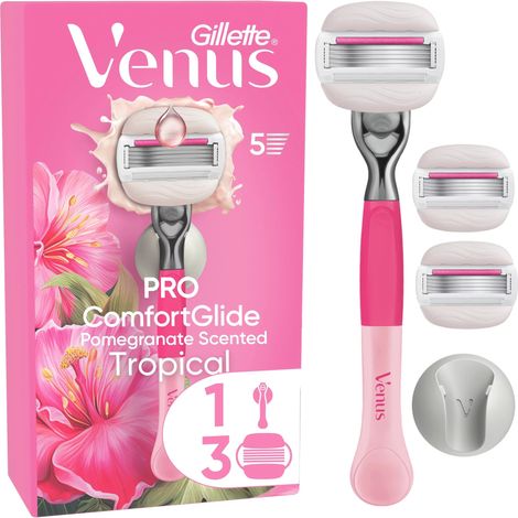 Gillette Venus Pro Comfortglide Tropical Rasierapparat 3 Klingen+Duschhänger Damenrasierer
