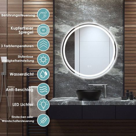 Runder led spiegel badezimmerspiegel zur wandmontage 3000 k 6000 k 60 cm