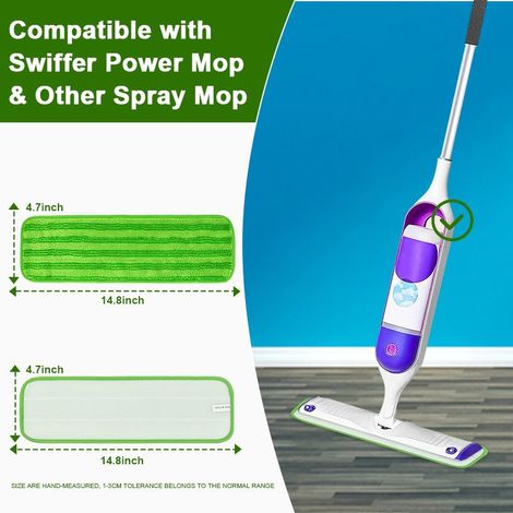 Tampons de rechange et têtes de balai plates pour balais en microfibre Swiffer PowerMop, version verte 1 (1 pièce) + version verte 2 (1 pièce) + violette (1 pièce). (1/5)