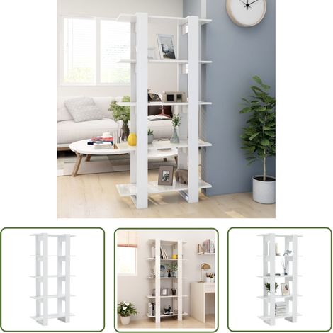The Living Store Bücherregal/Raumteiler Hochglanz-Weiß 80x30x160 cm - BucheRegal - Holzregal - Weißes Regal - Raumteiler