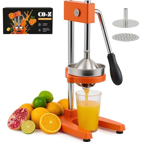 Presse Agrumes Manuel Silencieux en Acier Inoxydable de Qualité Alimentaire Broyeur Jus Presse Orange Lime Citron Pommes Fruit, Orange (1/5)
