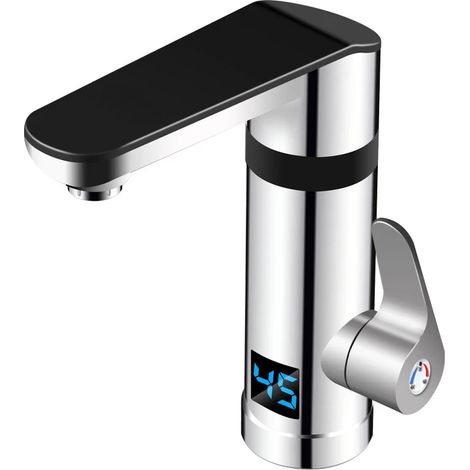 Chauffe-eau électrique instantané 3000 W (argenté) avec robinet et affichage de la température, idéal pour la cuisine et la salle de bain, prise européenne standard. (1/5)