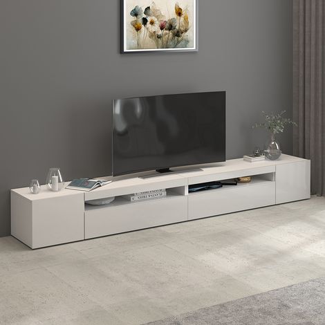Meuble TV moderne 260 cm blanc brillant Enaya (1/5)