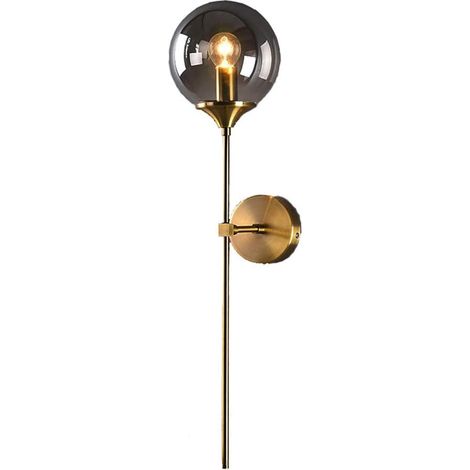 MINKUROW Aplique De Pared Industrial Vintage, Globo De Cristal Gris Con Aplique De Pared De Brazo Largo Dorado, Lámpara De Pared Dorada Para Cabecera (Gris) (1/5)