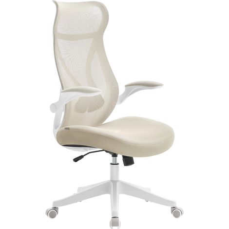 Songmics – Chaise de bureau ergonomique beige cappuccino – Dossier en S avec appui-tête – Accoudoirs rabattables – Hauteur réglable 44-52 cm – Capacité 150 kg