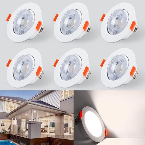 Spot LED lumière neutre 5 W - Plafonnier LED encastrable à 40°, rond 4 000 K, 610 lm, galerie, cuisine, couloir, chambre, orientable, lot de 6 pièces (1/5)