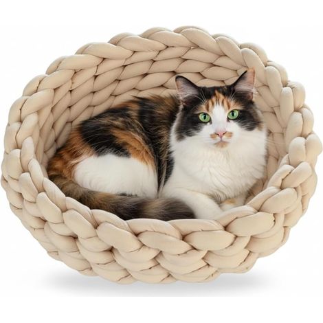 Cesta para gatos de 40 cm de diámetro y 14 cm de alto. Cesta hecha de algodón tejido suave y esponjoso, apta para gatos pequeños y medianos, lavable.