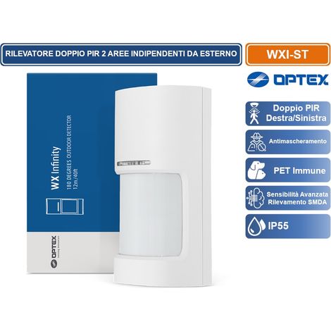 OPTEX WXI-ST SENSORE RIVELATORE PASSIVO DI INFRAROSSI PER ESTERNO A DOPPIO FASCIO. PORTATA M 12 180° (1/5)