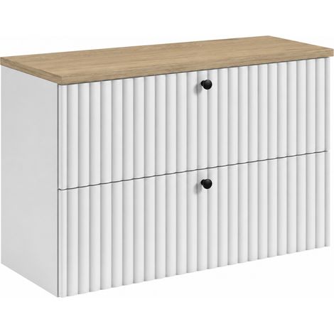 Mobile bagno Bello 80 cm, bianco, piano rovere chiaro, maniglie nere (1/5)