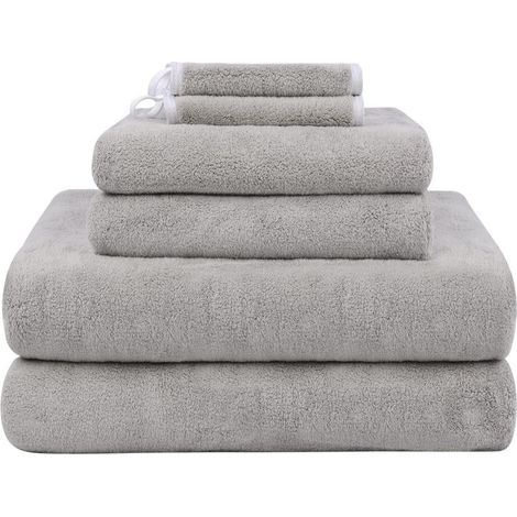 Premium Mikrofaser Handtuch-Set 6tlg. Hellgrau 100% saugstark (1/5)