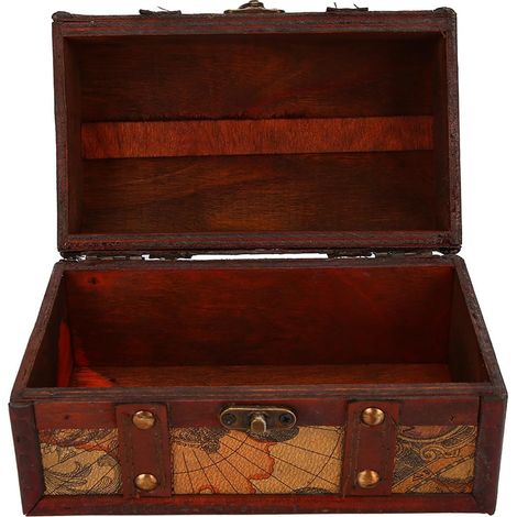 Vintage Wooden Treasure Chest, Carefully Crafted with Old-Fashioned Stitching, Handmade Wooden Gifts for Home Decoration (Map Trumpet) (1/5)