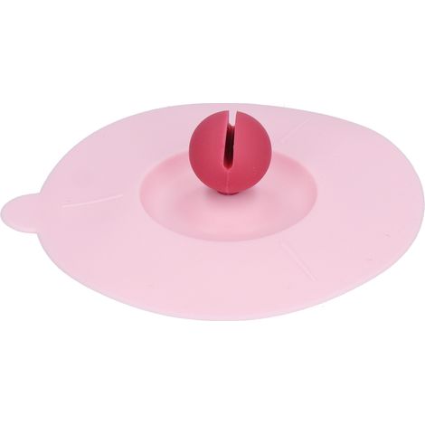 Couvercle de tasse en silicone avec cuillère intégrée, étanche et anti-fuite, doux au toucher, rose pâle (1/5)
