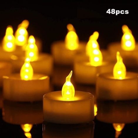 Bougie LED - Diamètre 3,4 cm Hauteur 3,4 cm - Flamme Vacillante - Alimentation Pile CR2032 - Lot de 48 (1/4)