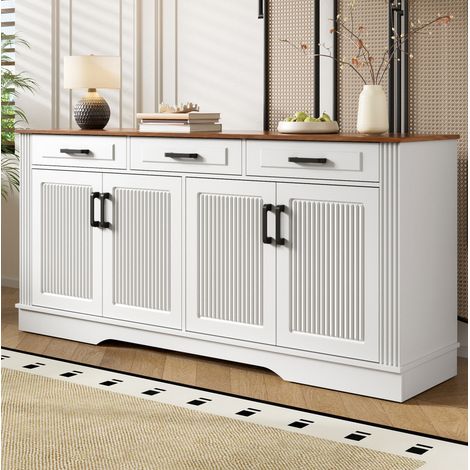 MEUBLIV Buffet 160x40x75 cm blanc – 4 portes, 3 tiroirs, rangement (1/5)