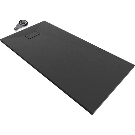 i-flair schwarze SMC Duschwanne – 26 mm flach inkl. Ablaufgarnitur mit Deckel 160x70 cm (1/5)