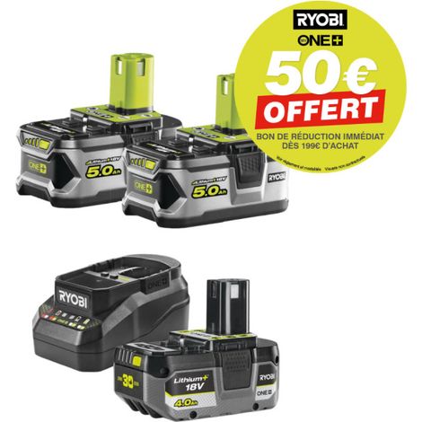 Lot de 2 batteries 5,0Ah et 1 batterie 4,0Ah RYOBI 18V One+ - Chargeur