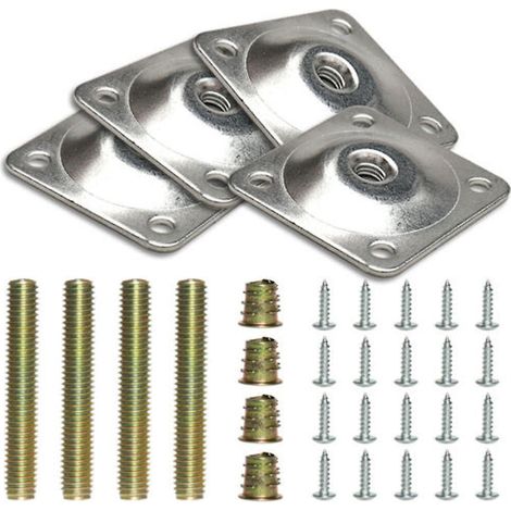 Ensemble de 4 plaques de fixation pour pieds de table et de supports pour pieds de canapé avec vis convient pour les meubles et la quincaillerie d'armoires. (1/5)