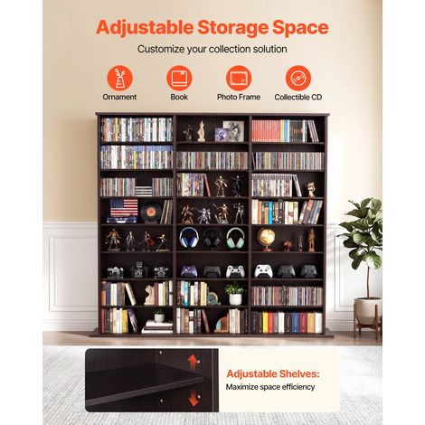 Bibliothèque Étagère, Meuble de Rangement Multimédia à 8 Niveaux 70x30x140 cm, Armoire Bibliothèque pour CD, DVD, Livres, Jeux, Col… (1/5)