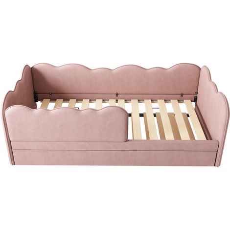 Letto banquette bambino 90x190 cm in velluto rosa con letto estraibile (1/5)