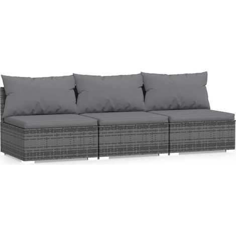 Maison Exclusive - Divano a 3 Posti con Cuscini in Polyrattan Grigio (1/5)