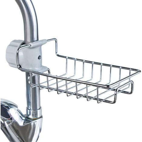 Organisateur d’évier, étagère de rangement pour robinet en acier inoxydable et porte-éponge, adapté aux accessoires de cuisine (Argent)