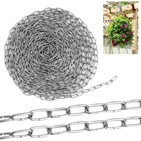 Cadena de acero inoxidable 304 de 10 m, cadena de acero galvanizado, cadena de acero inoxidable para bricolaje, cadena de acero de 1,5 mm, para tendedero, plantas colgantes y cadena para perros.