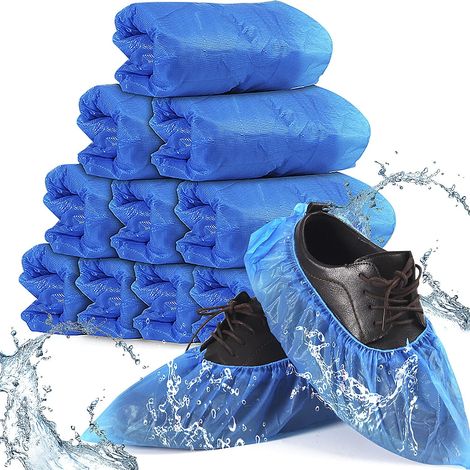 Couvre-chaussures jetables antidérapants pour intérieur - Lot de 100 (50 paires) imperméables Premium CPE chaussons chaussures protecteurs revêtements (1/5)