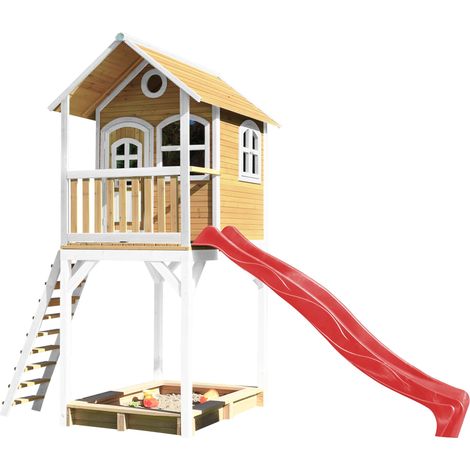 Axi Romy Maison Enfant Avec Bac À Sable & Toboggan Rouge Aire De Jeux Pour L'Extérieur En Blanc & Marron Maisonnette / Cabane De Jeu En Bois Fsc