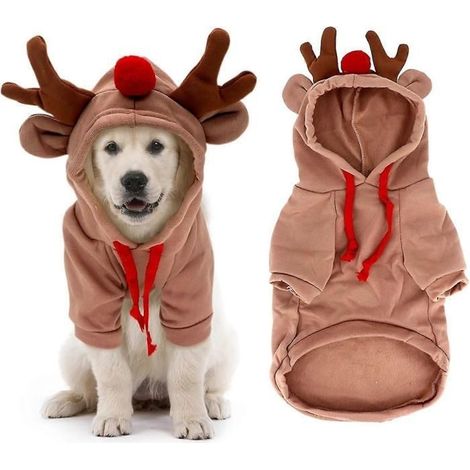 Tenue de Noël pour chien, manteau de renne à capuche, vêtements de Noël pour chien et chat (taille M). (1/3)