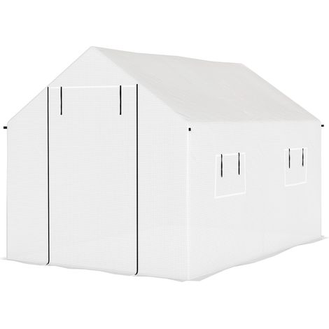 Outsunny Serra per Orto 2x3x2 m con Tetto a Punta in Acciaio e PE Bianco