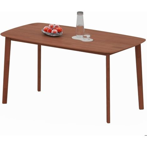 Table salle à manger 150x80, design rustique Table à manger, plateau laqué brun, structure bois massif, coins arrondis (1/5)