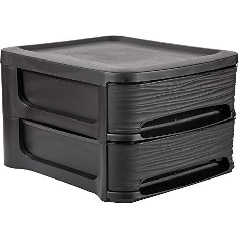 EDA 010288  TOUR DE RANGEMENT STONE  2 X TIROIRS DE 7 L  COULEUR : NOIR 010288 BLACK