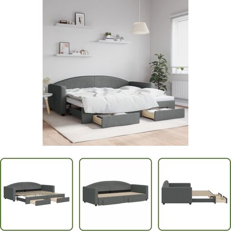 vidaXL Doppelbett - Tagesbett Ausziehbar mit Schubladen Dunkelgrau 90x200 cm Stoff (1/5)