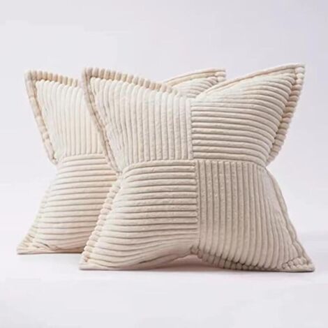 Housse Coussin Canapé 35x35 Taie Oreiller Lot de 2 en Velours Côtelé Beige à Motif Croisé Decoration Chambre Salon (1/5)