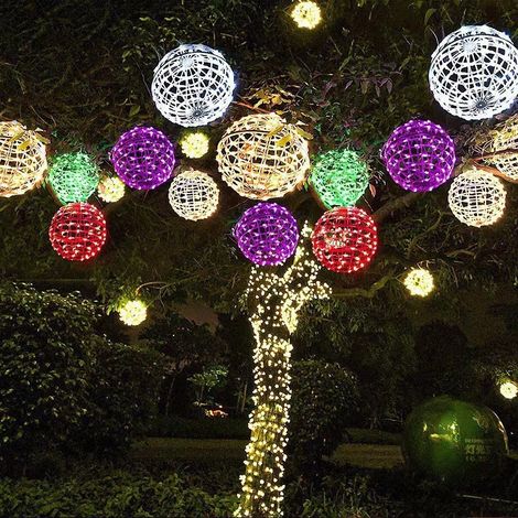 Guirlande lumineuse LED boule en rotin suspendue pour arbre, éclairage extérieur solaire et courant continu IP66. A9 (1/5)