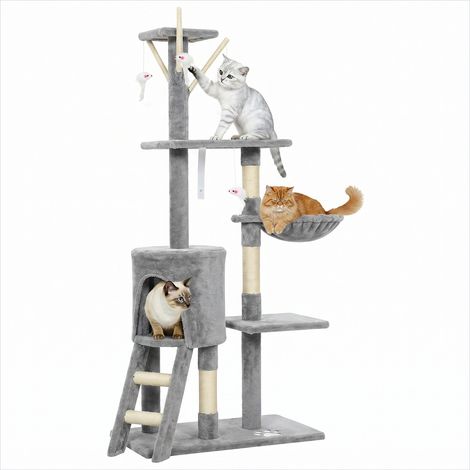 Arbre à chat avec niche hamac griffoir sisal 134 cm Gris (1/5)