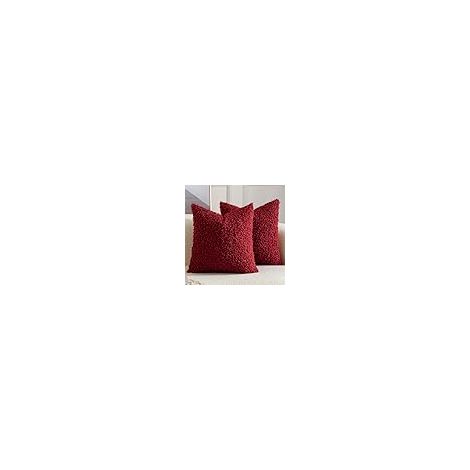 Lot de 2 Housses de Coussin Décorative en Fausse Fourrure Sherpa Bouclé Douces et Duveteuses Coussin pour Canapé Sofa Lit et Salon 45x45 cm Bordeaux (1/5)
