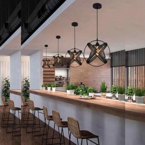 Lampadario a sospensione da soffitto con paralume a tre anelli in metallo traforato design contemporaneo moderno nero attacco E27 (1/4)