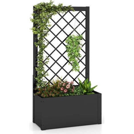 GOPLUS Jardinieres Exterieur en Métal avec Treillis, Lit de Jardin Surélevé pour Plantes Grimpantes, Fruits, Légumes et Herbes, Bac à Fleurs Intérieur et Extérieur pour Terrasse, Cour, Balcon, Hauteur (1/3)