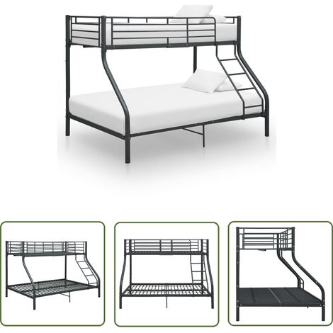 The Living Store Etagenbettgestell Schwarz Metall 140x200 cm/90x200 cm - Doppelbett - Jugendzimmer - Schlafsofa - Loftbett - Stauraum (1/5)
