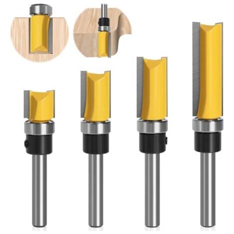 Lot de 4 Fraises pour Défonceuses 1/4 poignée, Fraise Metal Defonceuse a Bois, pour le Bois Massif, Outil de Coupe Professionnel le Panneau de Particules, le MDF, etc. (1/5)