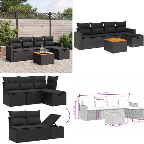 Salon de jardin 6 pcs avec coussins noir résine tressée - Ensemble Salon De Jardin - Mobilier De Jardin - Canapé Extérieur - Chaise Extérieure - Table Basse Jardin - Home & Living (1/5)