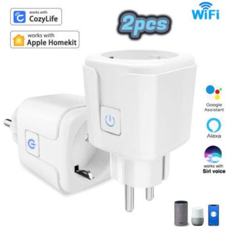 Prise intelligente avec ampèremètre, prise WiFi 16A, prise intelligente compatible Cozylife+Homekit avec commande vocale, télécommande APP, minuterie/2 pièce
