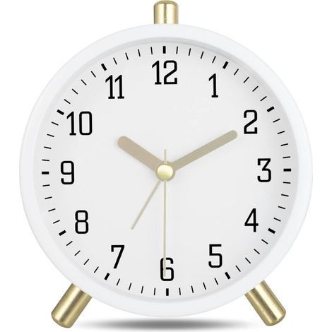 Milky White Silent Alarm Clock with Light, Simple Modern Decorative Table Clock, Bedroom Bedside Table 11cm