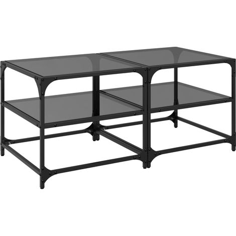 Tables basses avec dessus en verre noir 2 pcs Table de salon Table de café 50x50x45 cm acier (1/5)